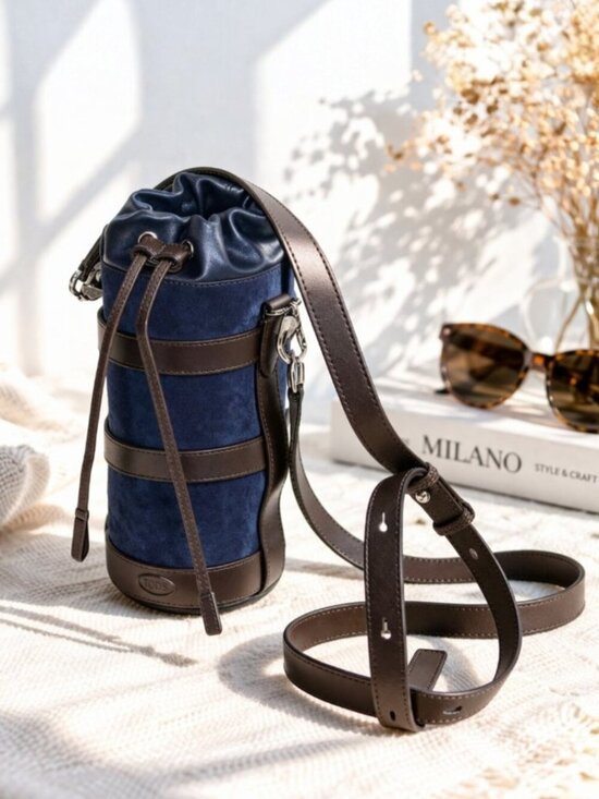 Tod's Handbags - Tod’s Rare Suede Cylinder Bottle Bag Navy Brown Leather Cross Body Mini Italy